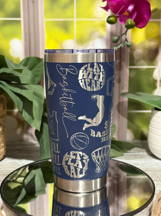 Basketball Design 20oz Stormy Sea Tumbler Cup – laser engraved Sports Cup, Ready to Ship