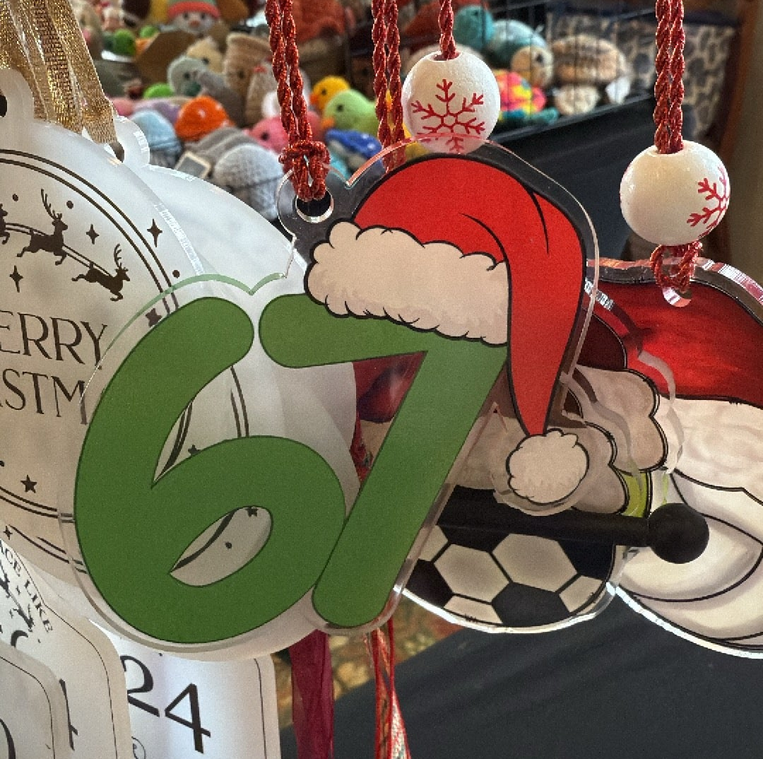 Sports Santa Hat Ornament Laser Engraved Holiday Decor, Custom Acrylic Christmas Gift