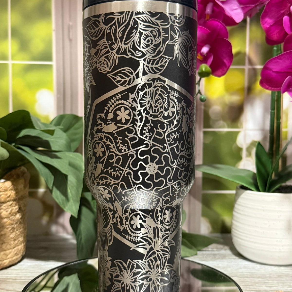 Skulls & Cuss Words 40oz Black Stanley Tumbler Cup with Handle – laser engraved Edgy Design, Ready to Ship