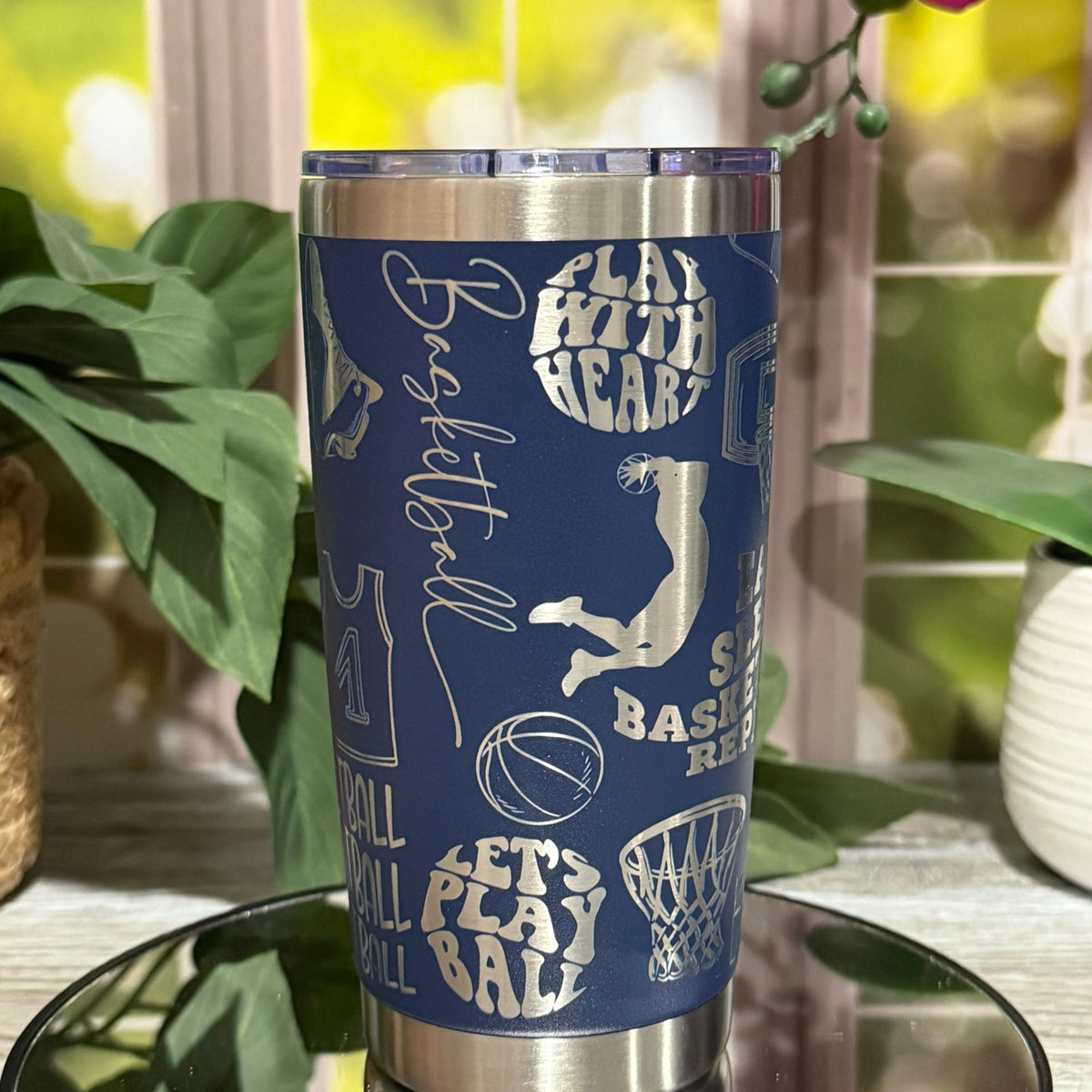 Basketball Design 20oz Stormy Sea Tumbler Cup – laser engraved Sports Cup, Ready to Ship