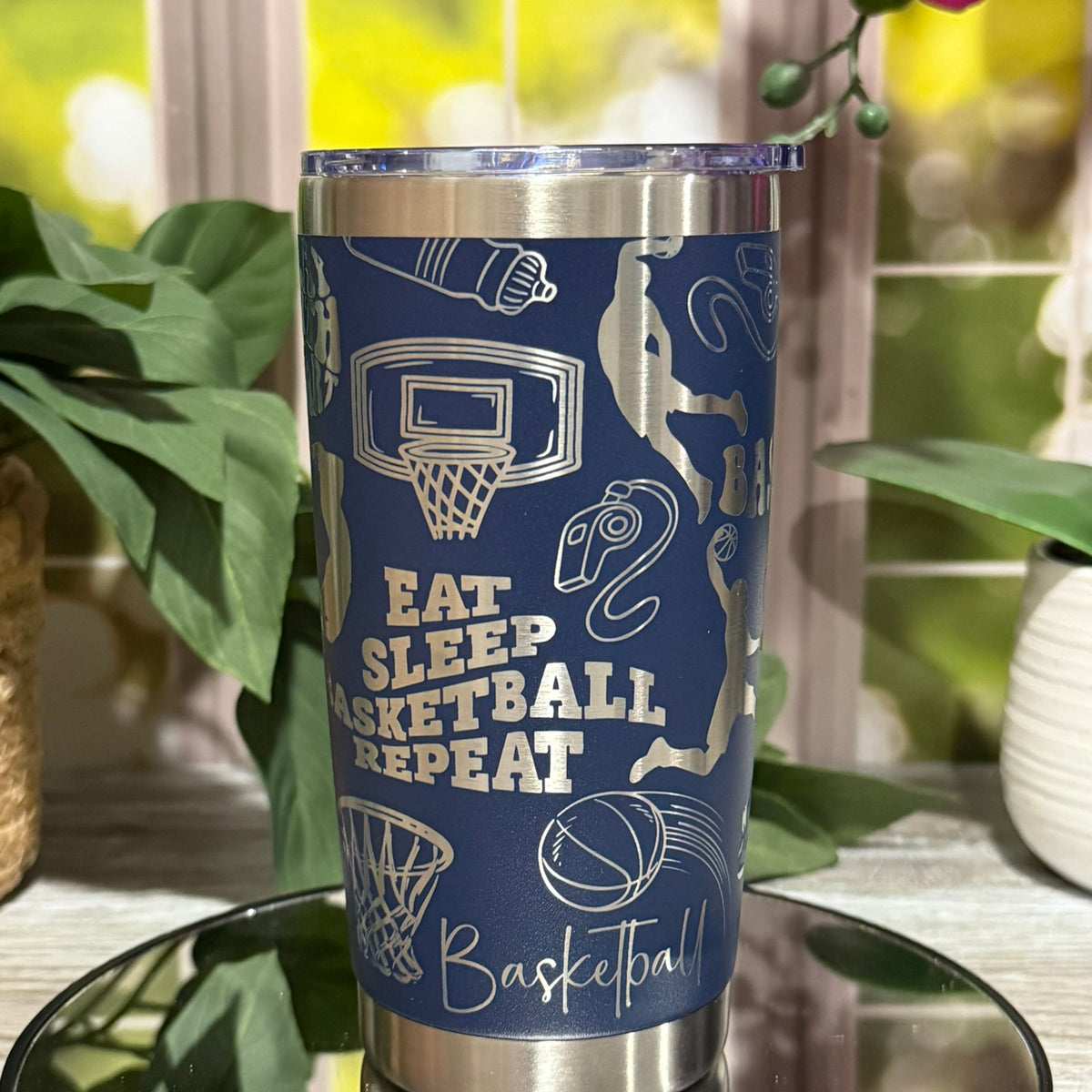 Basketball Design 20oz Stormy Sea Tumbler Cup – laser engraved Sports Cup, Ready to Ship