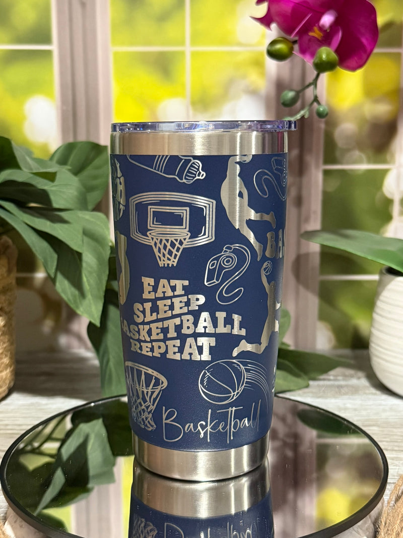 Basketball Design 20oz Stormy Sea Tumbler Cup – laser engraved Sports Cup, Ready to Ship