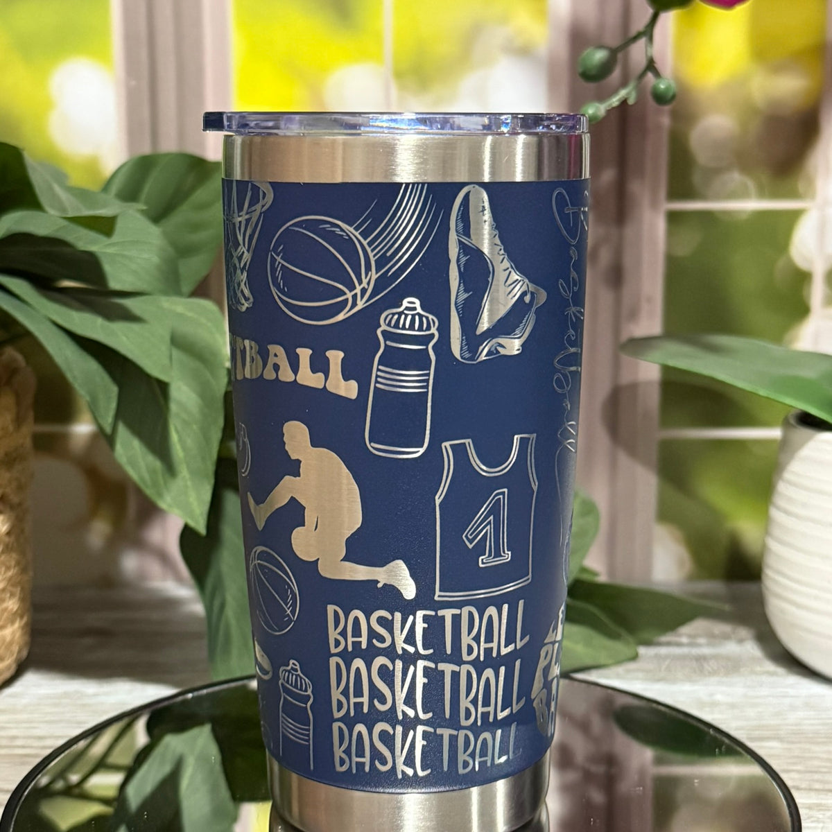 Basketball Design 20oz Stormy Sea Tumbler Cup – laser engraved Sports Cup, Ready to Ship