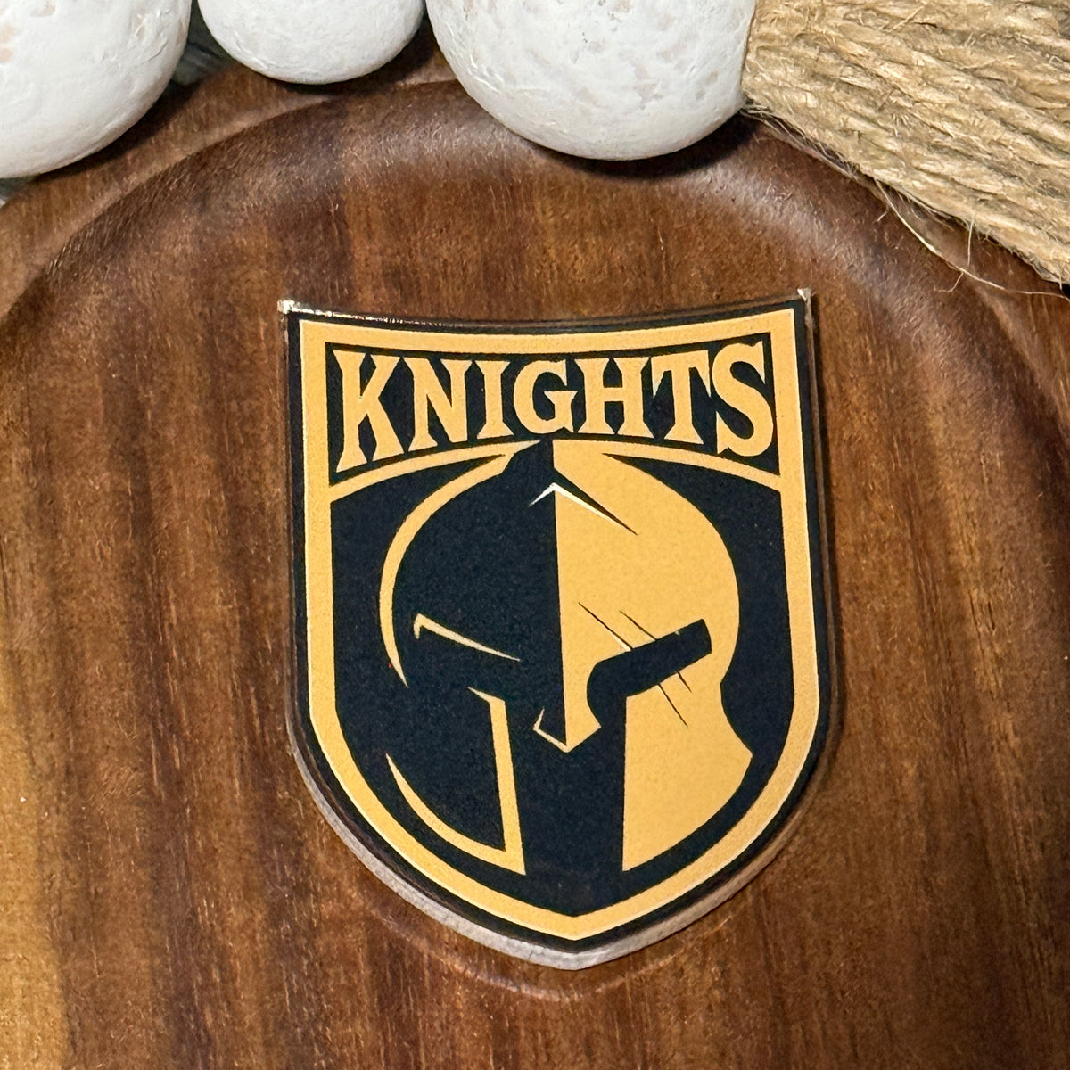 Custom acrylic magnet featuring the Canandaigua Knights team logo, UV printed on a clear-cut acrylic badge