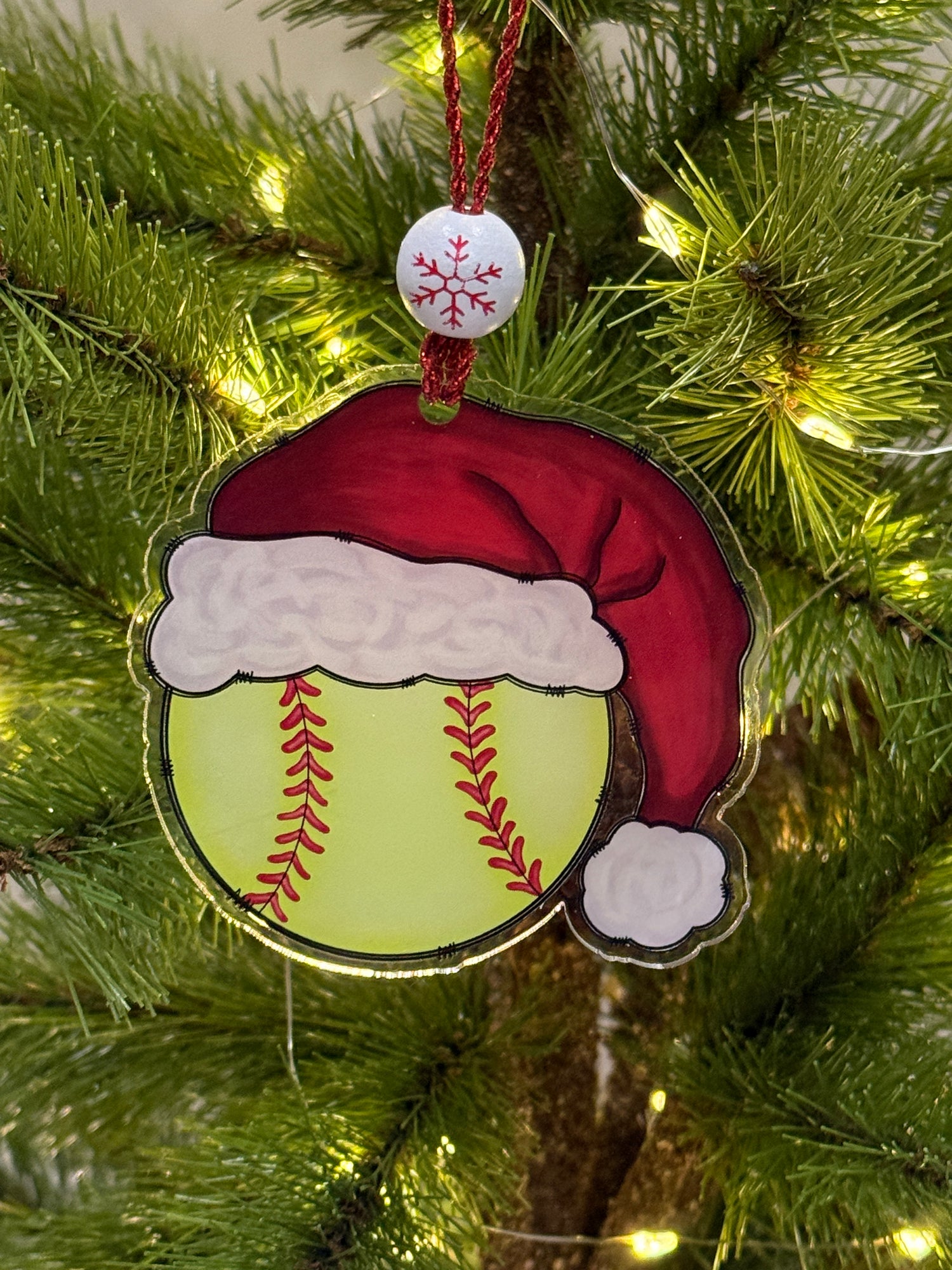 Sports Santa Hat Ornament Laser Engraved Holiday Decor, Custom Acrylic Christmas Gift