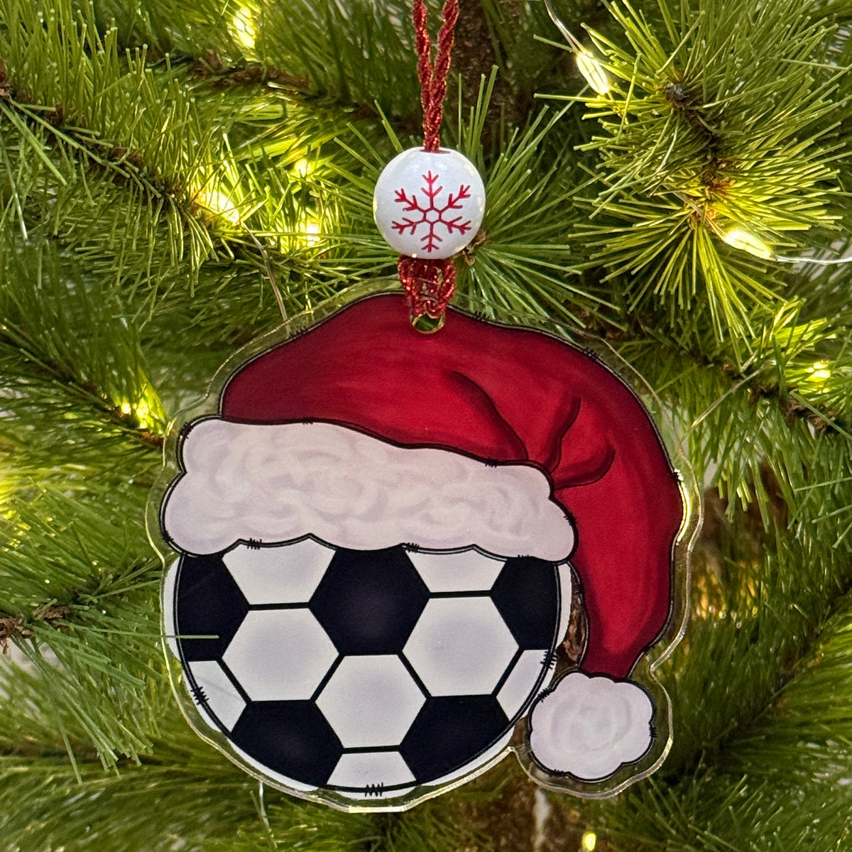 Sports Santa Hat Ornament Laser Engraved Holiday Decor, Custom Acrylic Christmas Gift