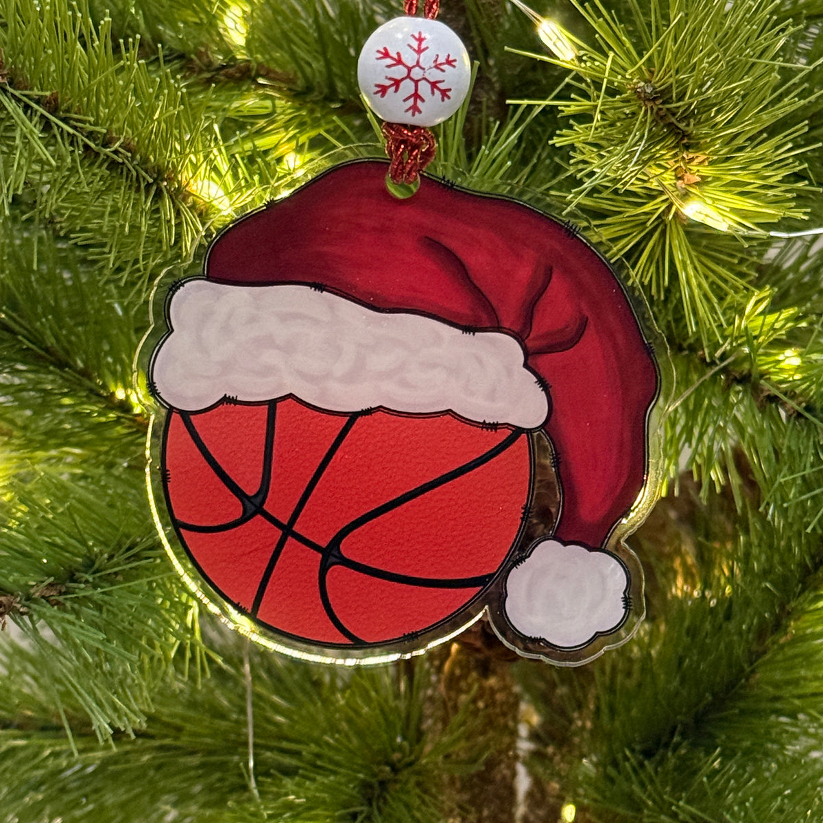 Sports Santa Hat Ornament Laser Engraved Holiday Decor, Custom Acrylic Christmas Gift