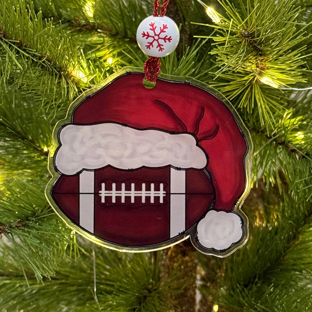 Sports Santa Hat Ornament Laser Engraved Holiday Decor, Custom Acrylic Christmas Gift