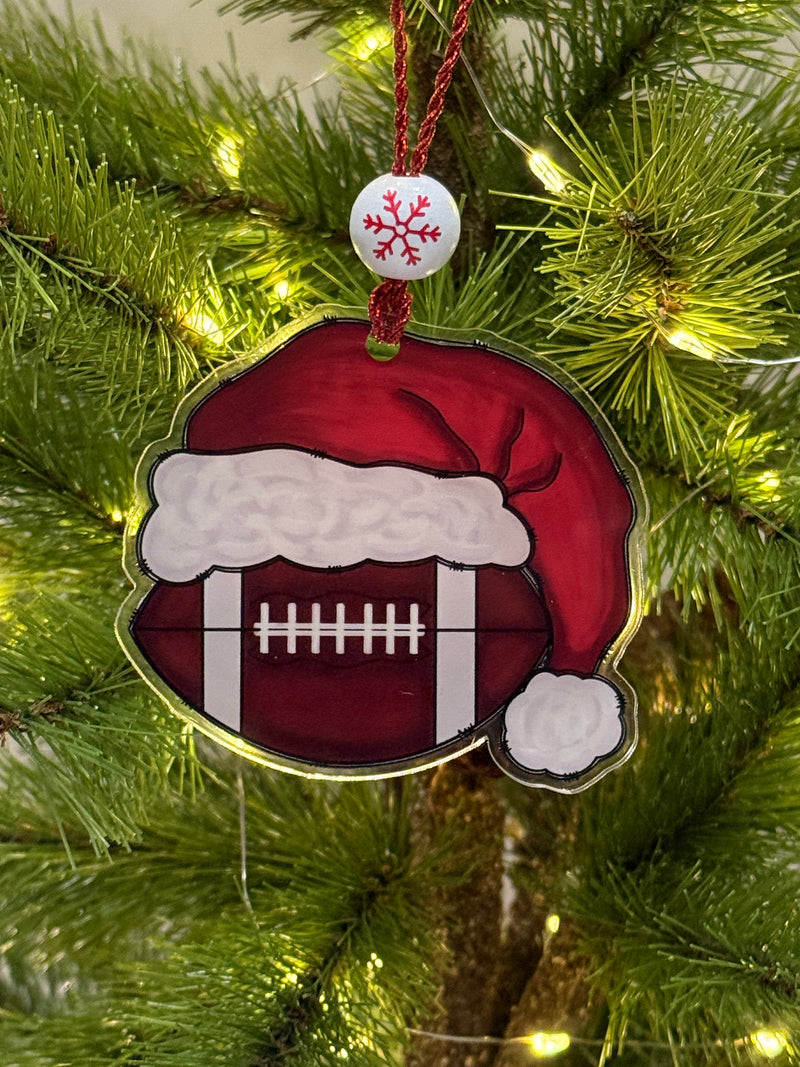 Sports Santa Hat Ornament Laser Engraved Holiday Decor, Custom Acrylic Christmas Gift