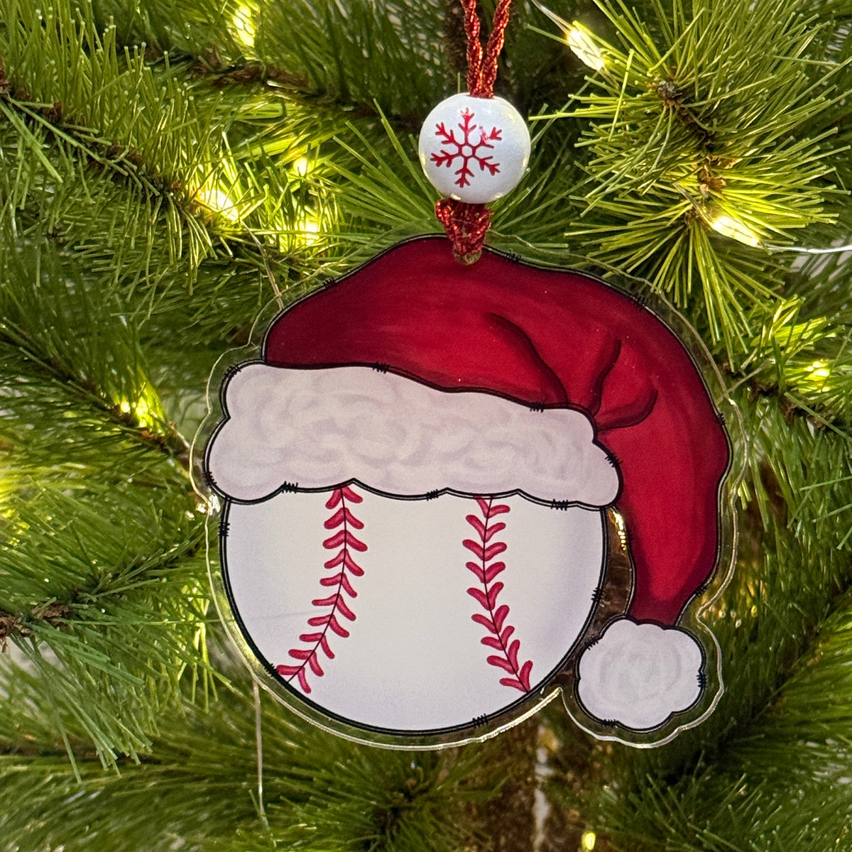 Sports Santa Hat Ornament Laser Engraved Holiday Decor, Custom Acrylic Christmas Gift
