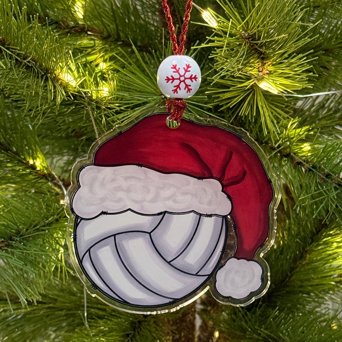 Sports Santa Hat Ornament Laser Engraved Holiday Decor, Custom Acrylic Christmas Gift