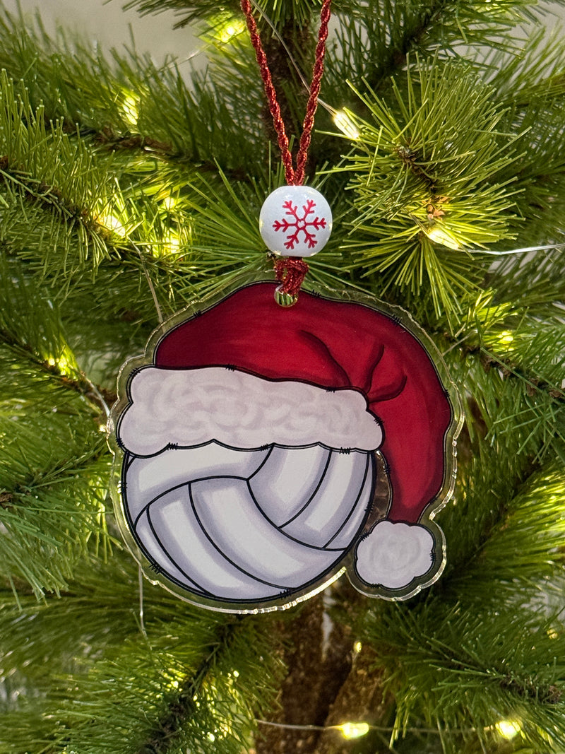 Sports Santa Hat Ornament Laser Engraved Holiday Decor, Custom Acrylic Christmas Gift