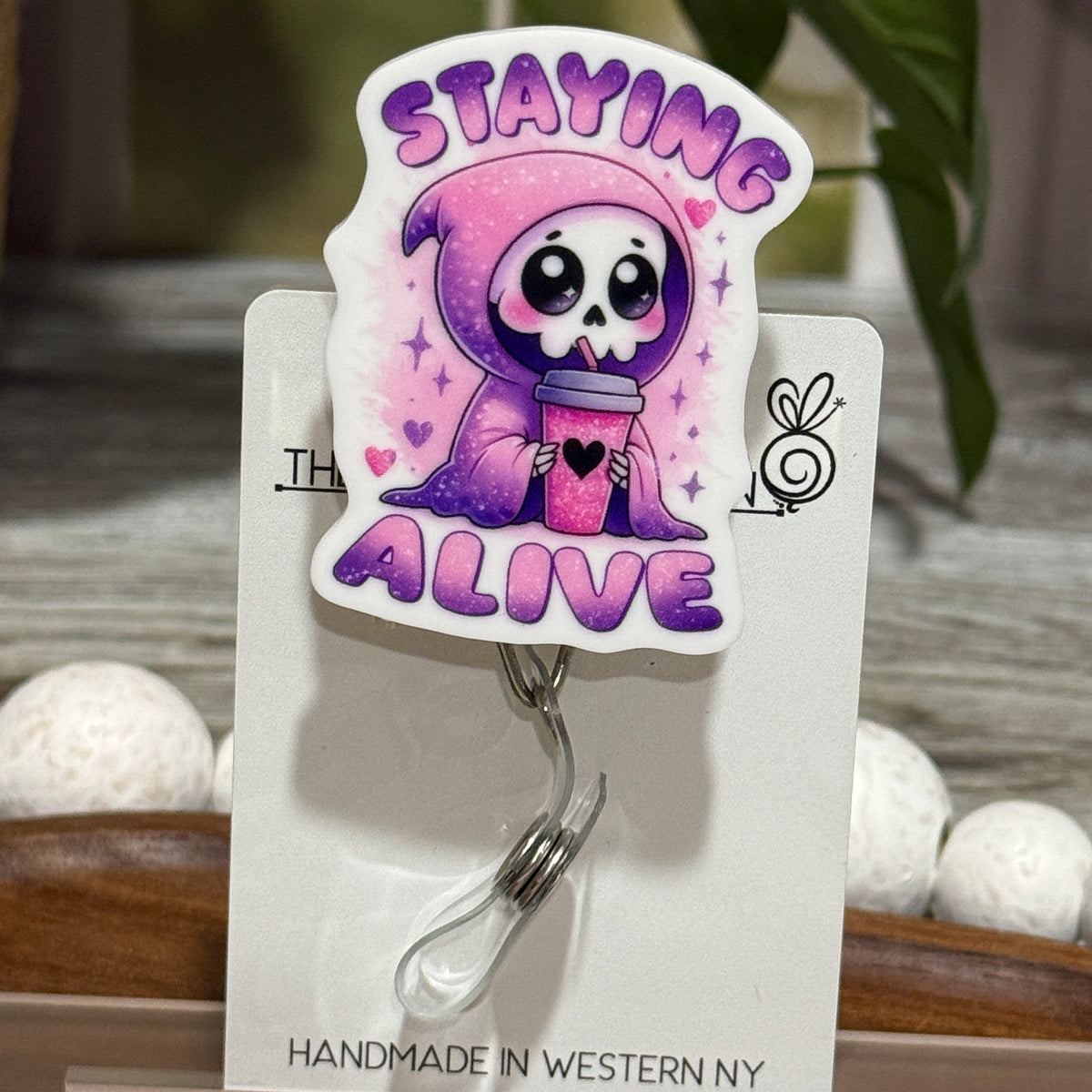 Staying Alive Skeleton Retractable Badge Reel