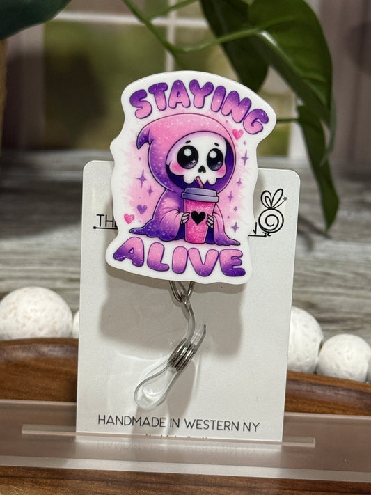 Staying Alive Skeleton Retractable Badge Reel
