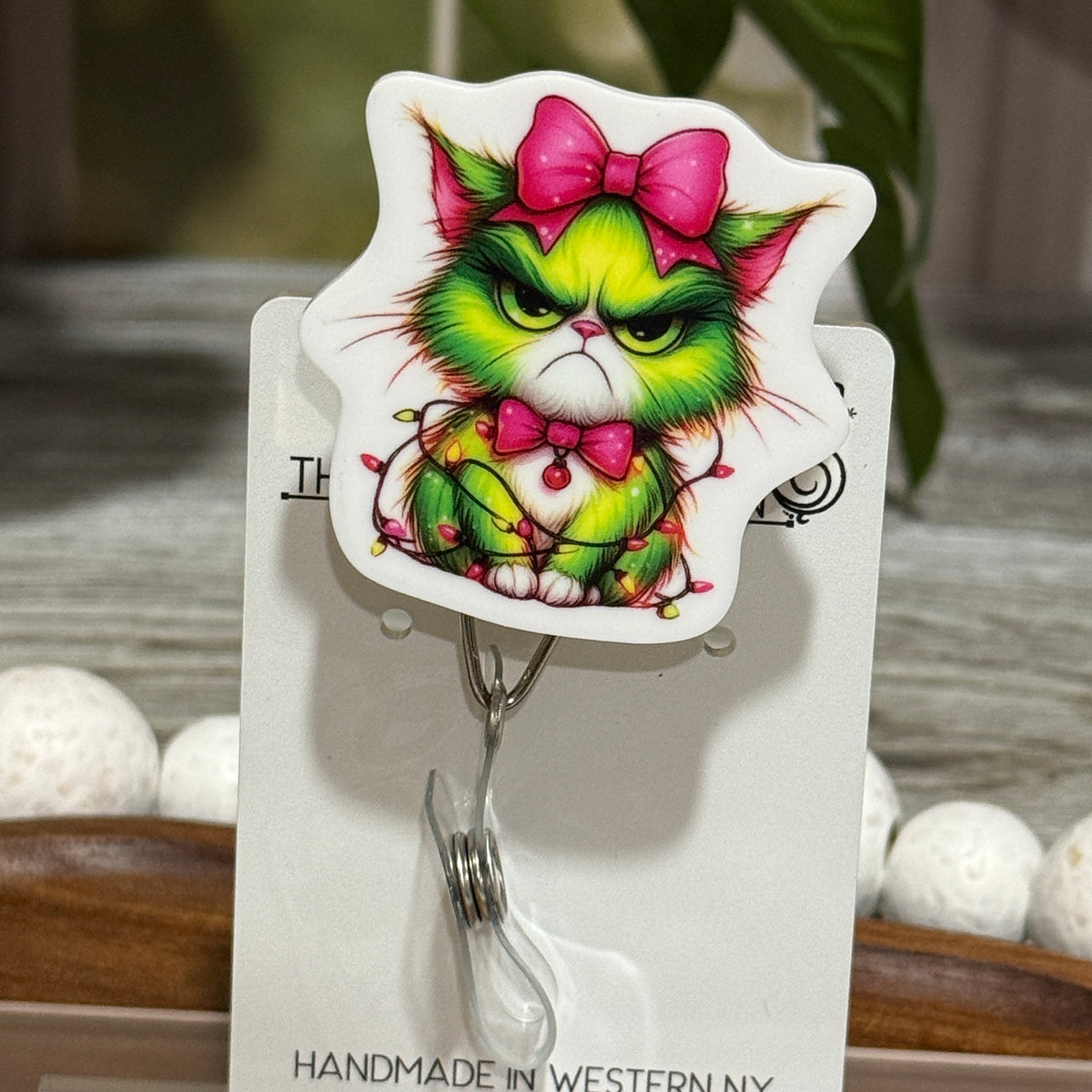 Grumpy Christmas Cat Retractable Badge Reel