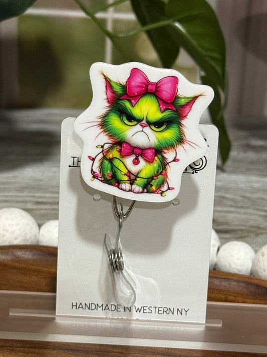 Grumpy Christmas Cat Retractable Badge Reel