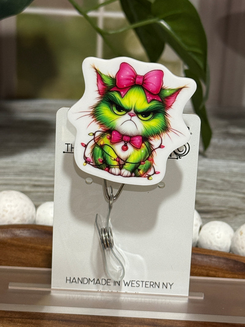 Grumpy Christmas Cat Retractable Badge Reel