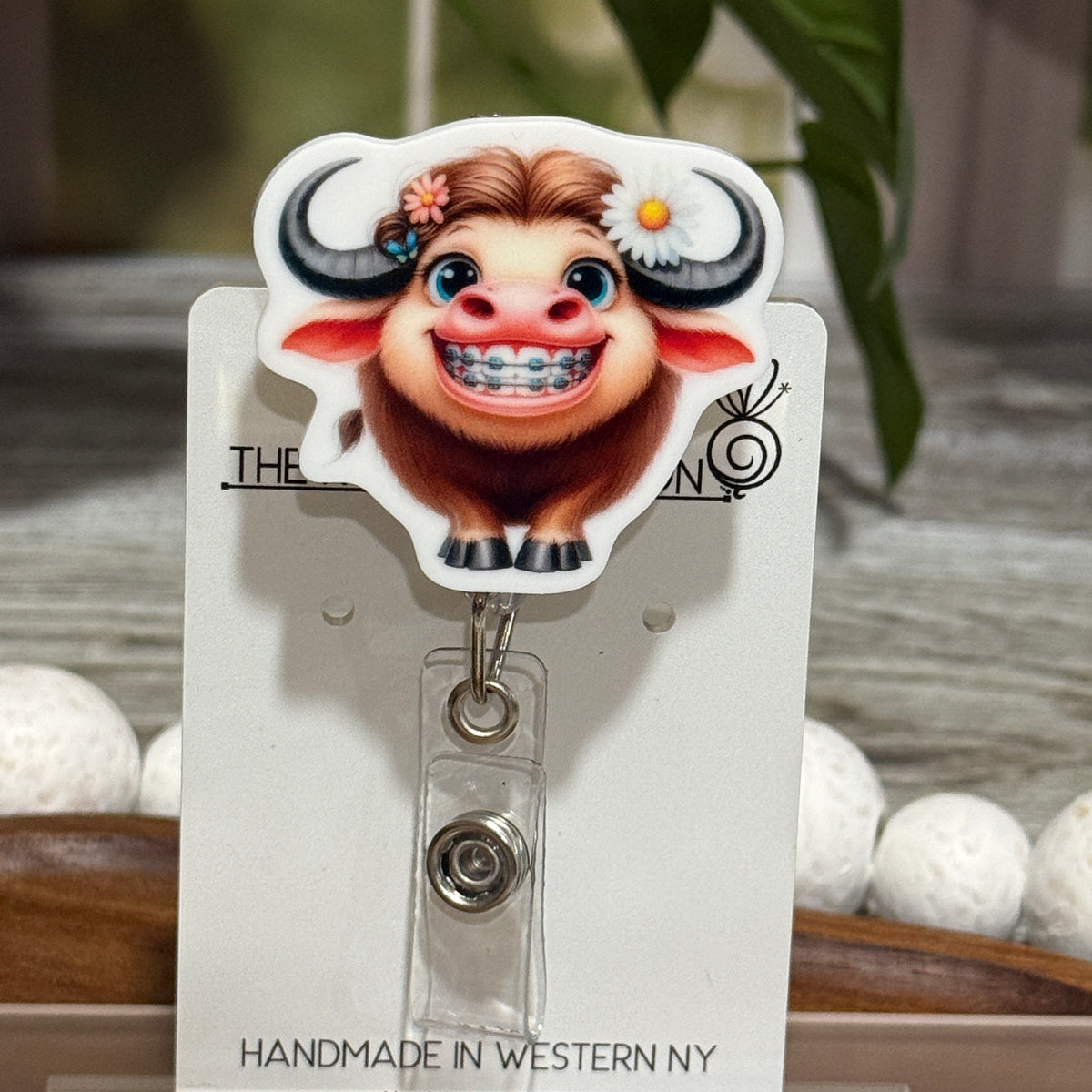 Highland Cow In Braces Retractable Badge Reel