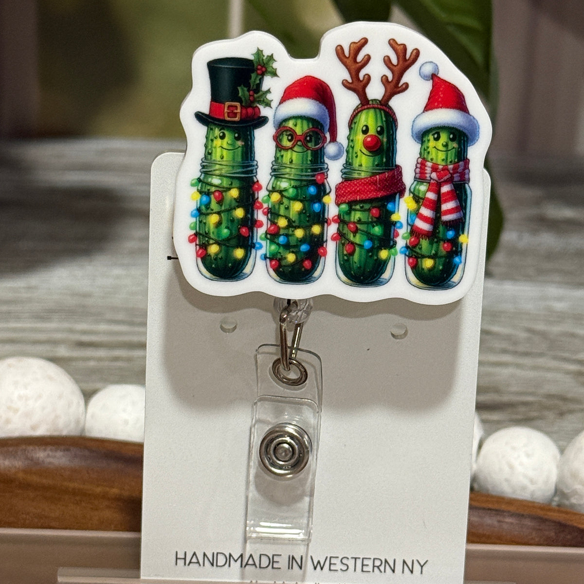 Christmas Festive Pickles Retractable Badge Reel