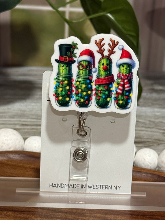 Christmas Festive Pickles Retractable Badge Reel
