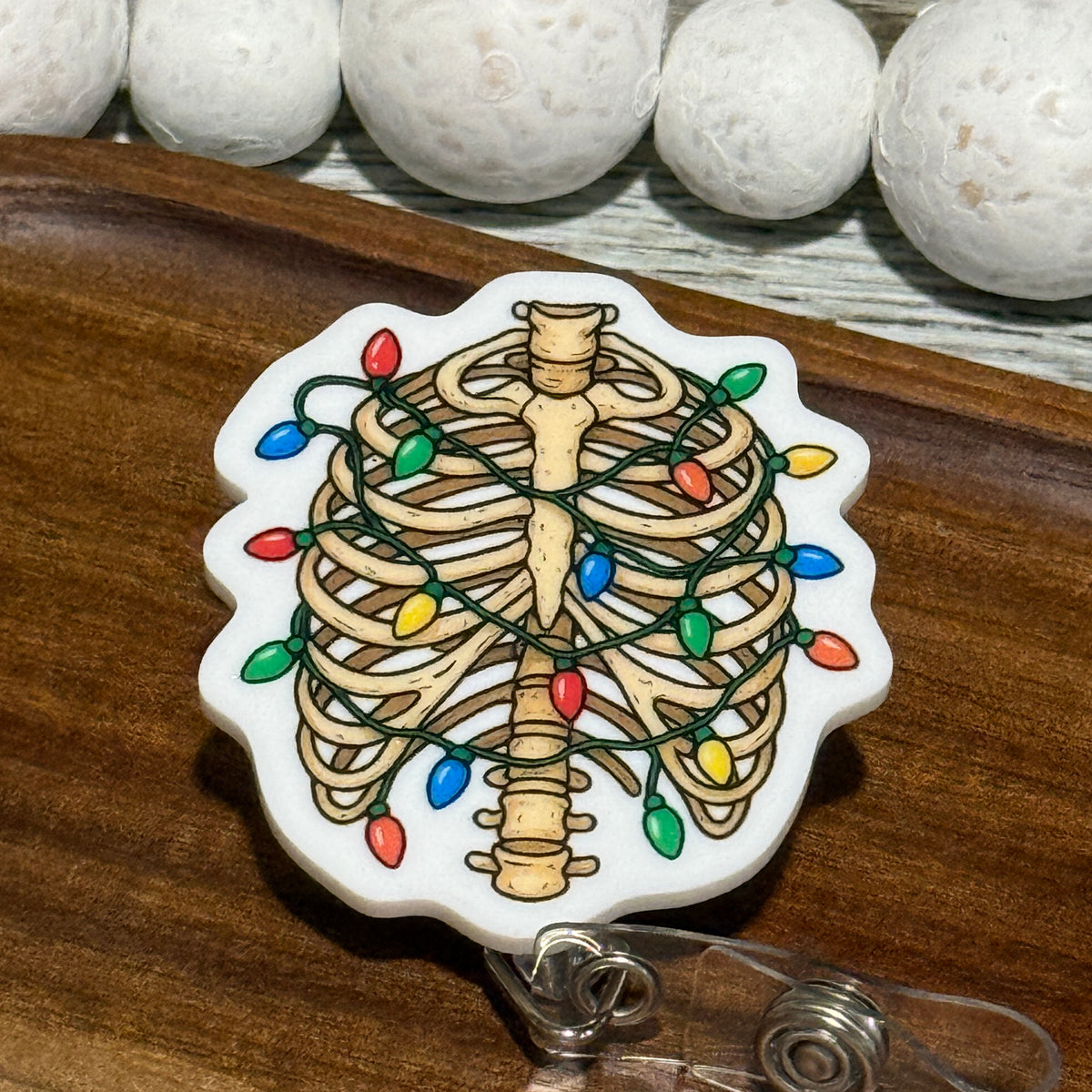 Festive Skeleton Ribcage Retractable Badge Reel