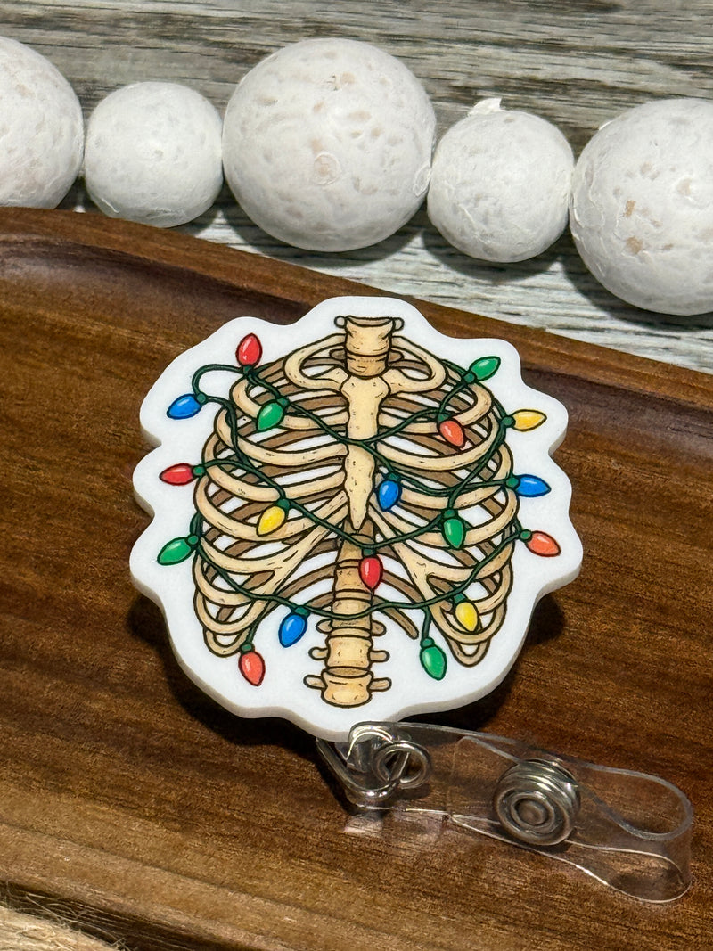 Festive Skeleton Ribcage Retractable Badge Reel