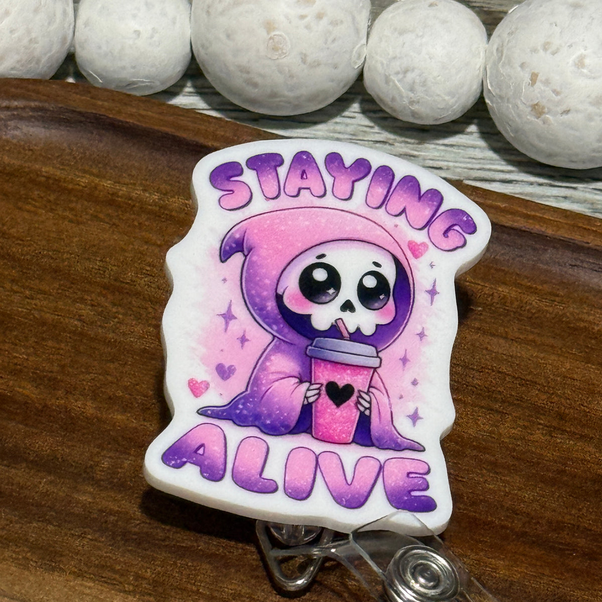 Staying Alive Skeleton Retractable Badge Reel
