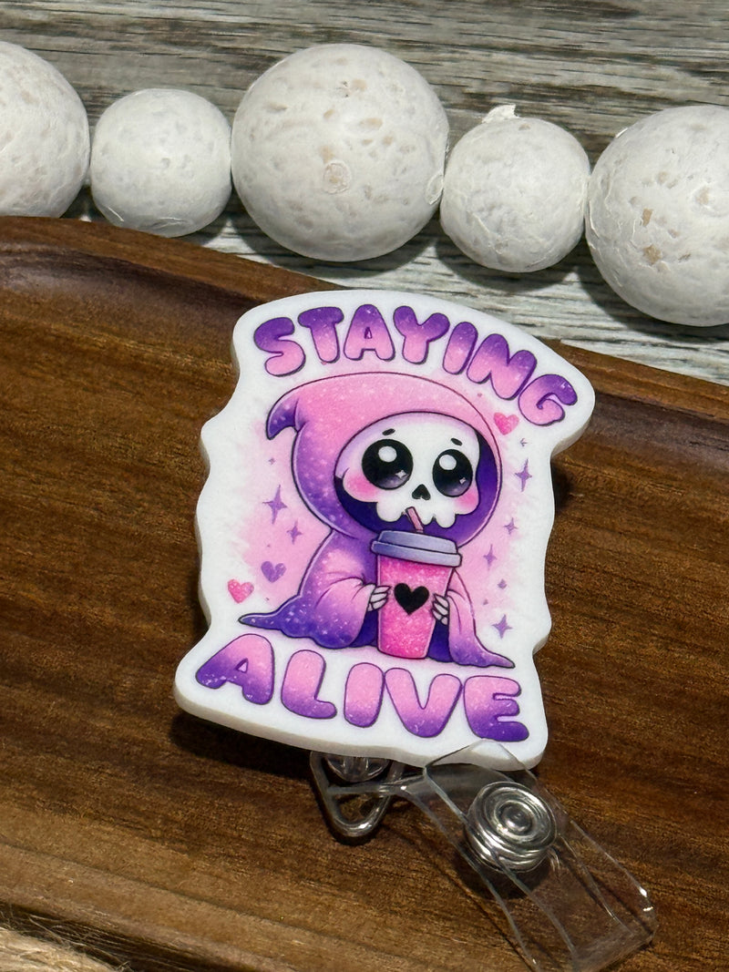 Staying Alive Skeleton Retractable Badge Reel