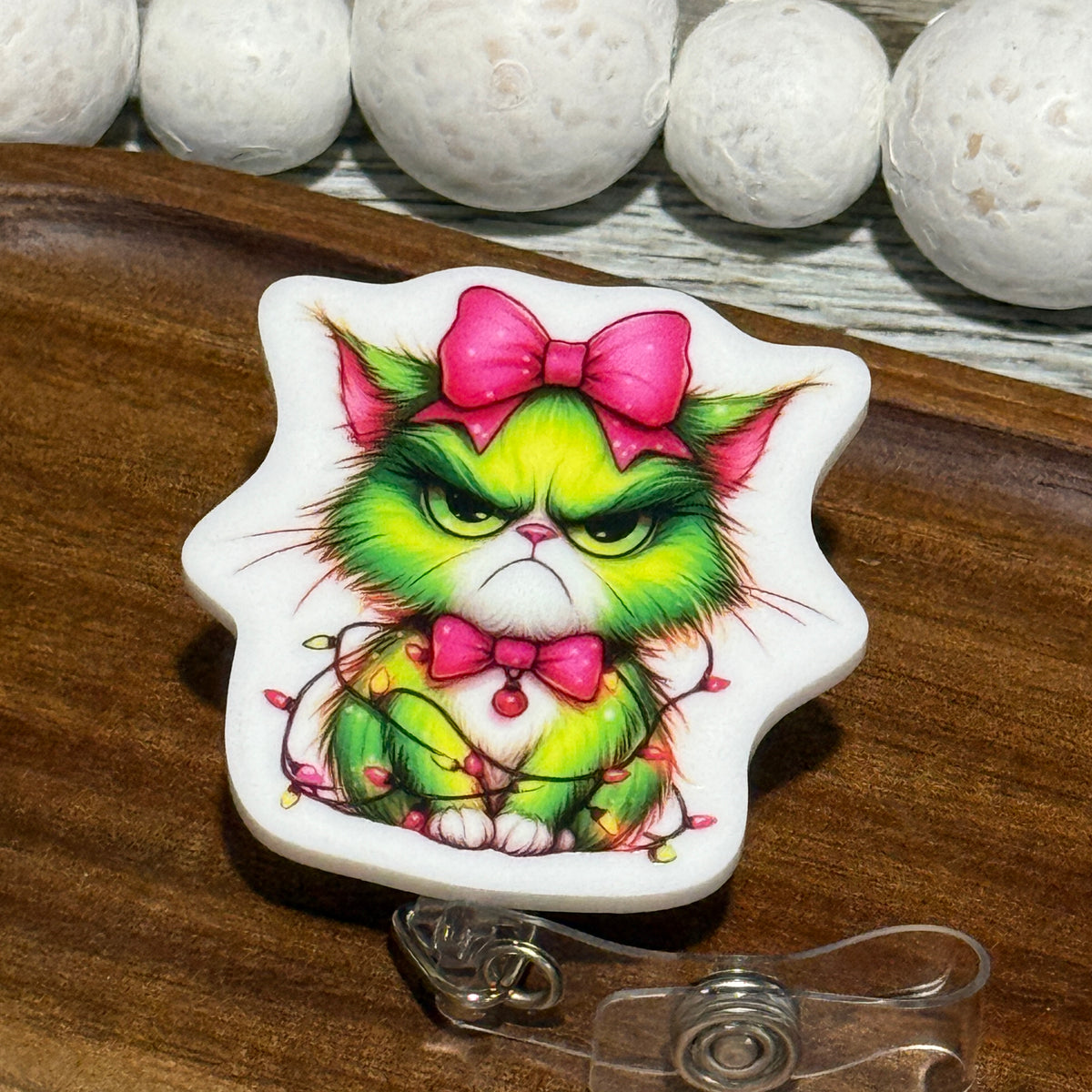 Grumpy Christmas Cat Retractable Badge Reel