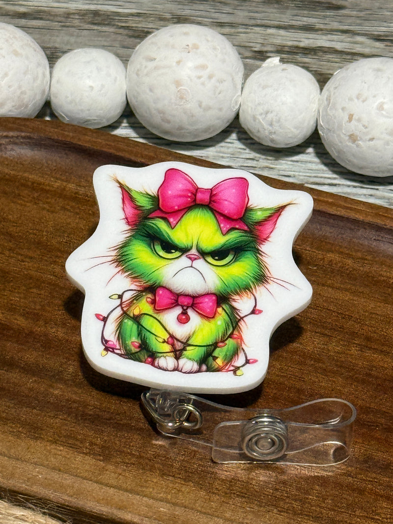 Grumpy Christmas Cat Retractable Badge Reel