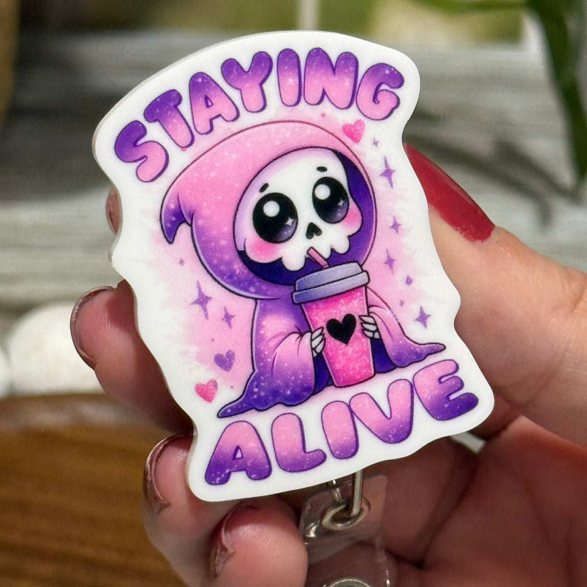 Staying Alive Skeleton Retractable Badge Reel
