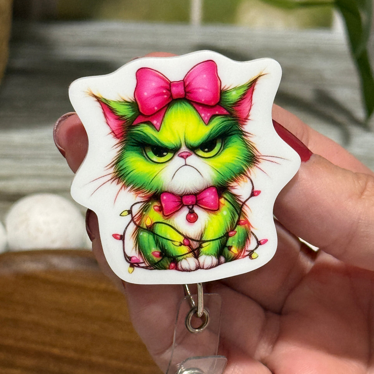 Grumpy Christmas Cat Retractable Badge Reel