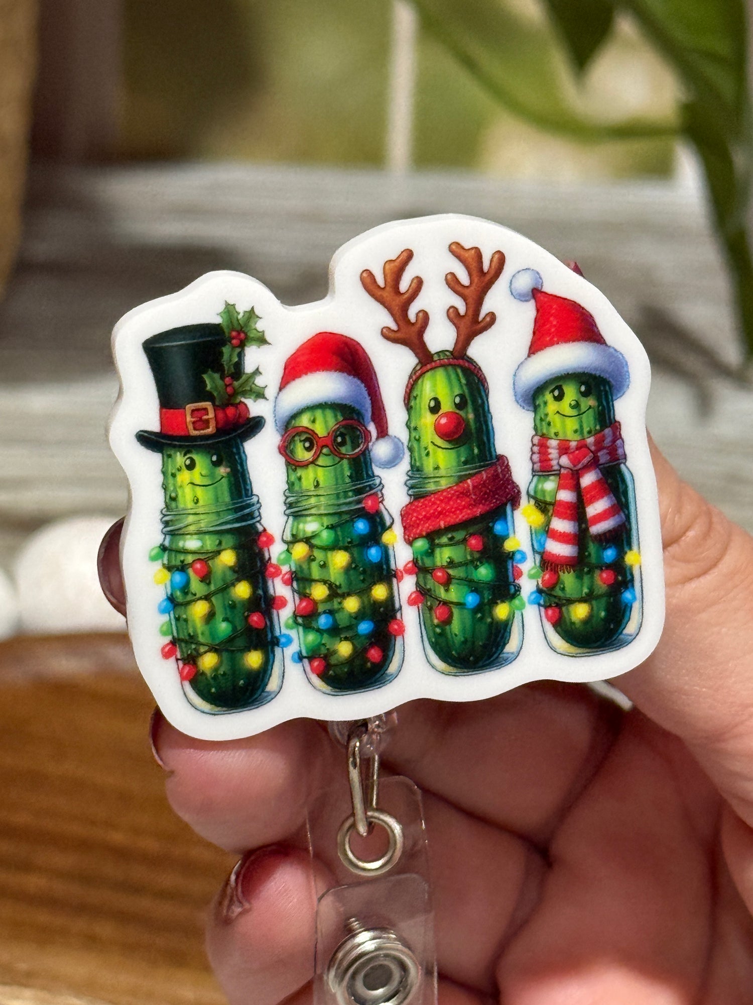 Christmas Festive Pickles Retractable Badge Reel