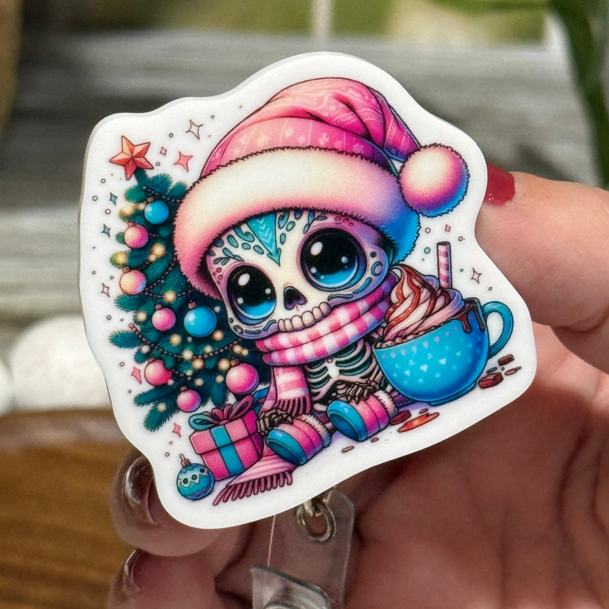 Christmas Winter Skeleton Retractable Badge Reel