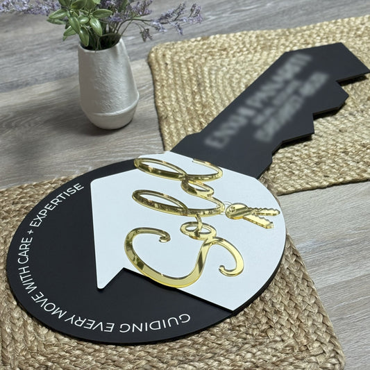 Custom Real Estate Agent Key Sign – Personalized Closing Prop with Logo, QR Code & Name