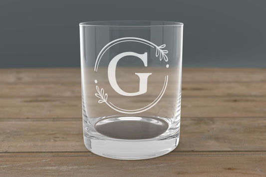 Monogrammed Whiskey Glass – laser engraved Rocks Glass with Pre-Set Designs | Gift for Whiskey & Bourbon Lovers