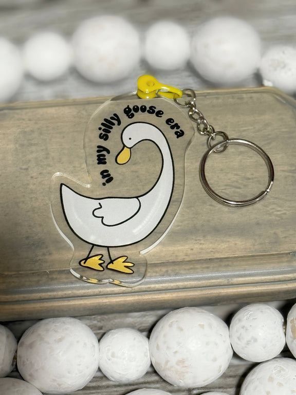UV printed silly goose acrylic keychain with colorful tassel, available in four funny styles