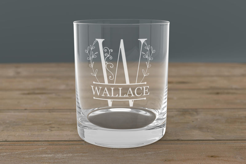 Monogrammed Whiskey Glass – laser engraved Rocks Glass with Pre-Set Designs | Gift for Whiskey & Bourbon Lovers