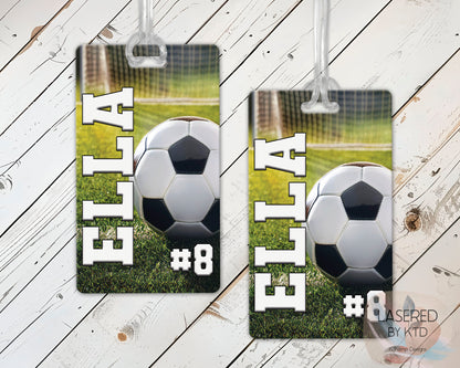 Personalized Soccer Bag Tag with Name and Number
