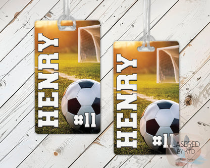 Personalized Soccer Bag Tag with Name and Number