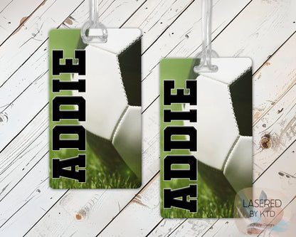 Personalized Soccer Bag Tag with Name and Number
