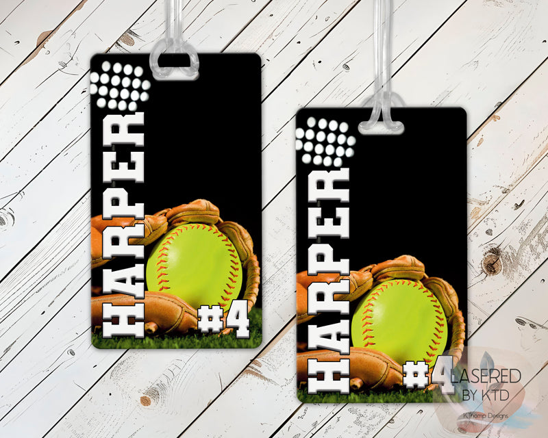 Personalized Softball Bag Tag with Name and Number