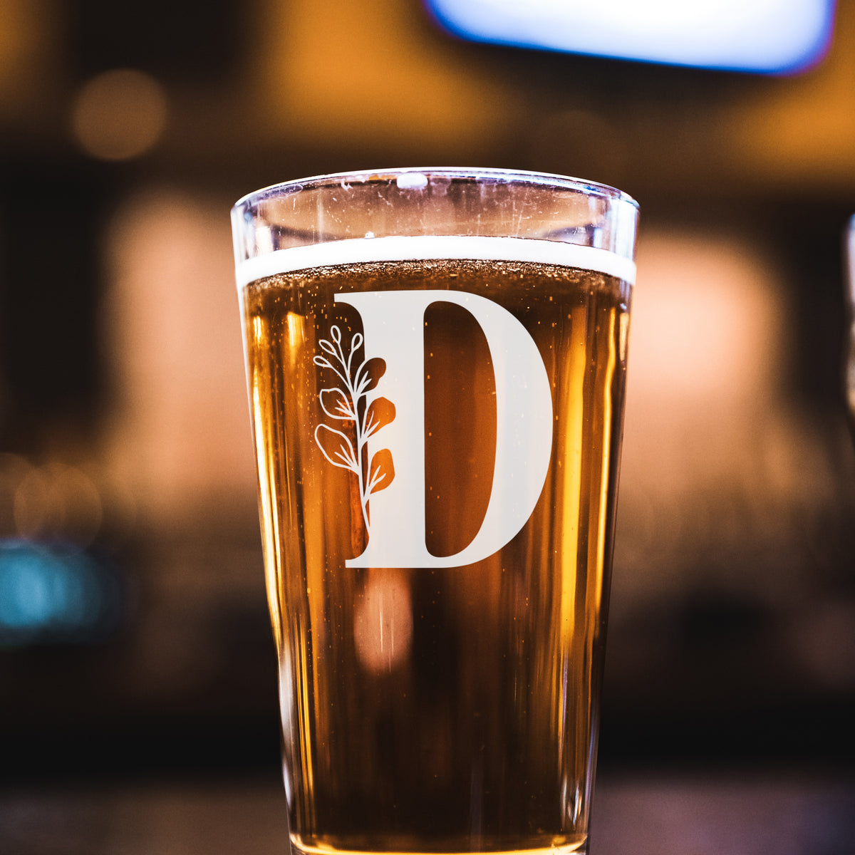 Monogrammed Pint Glass – laser engraved Beer Glass with Pre-Designed Graphics | 16oz Gift for Drink Lovers