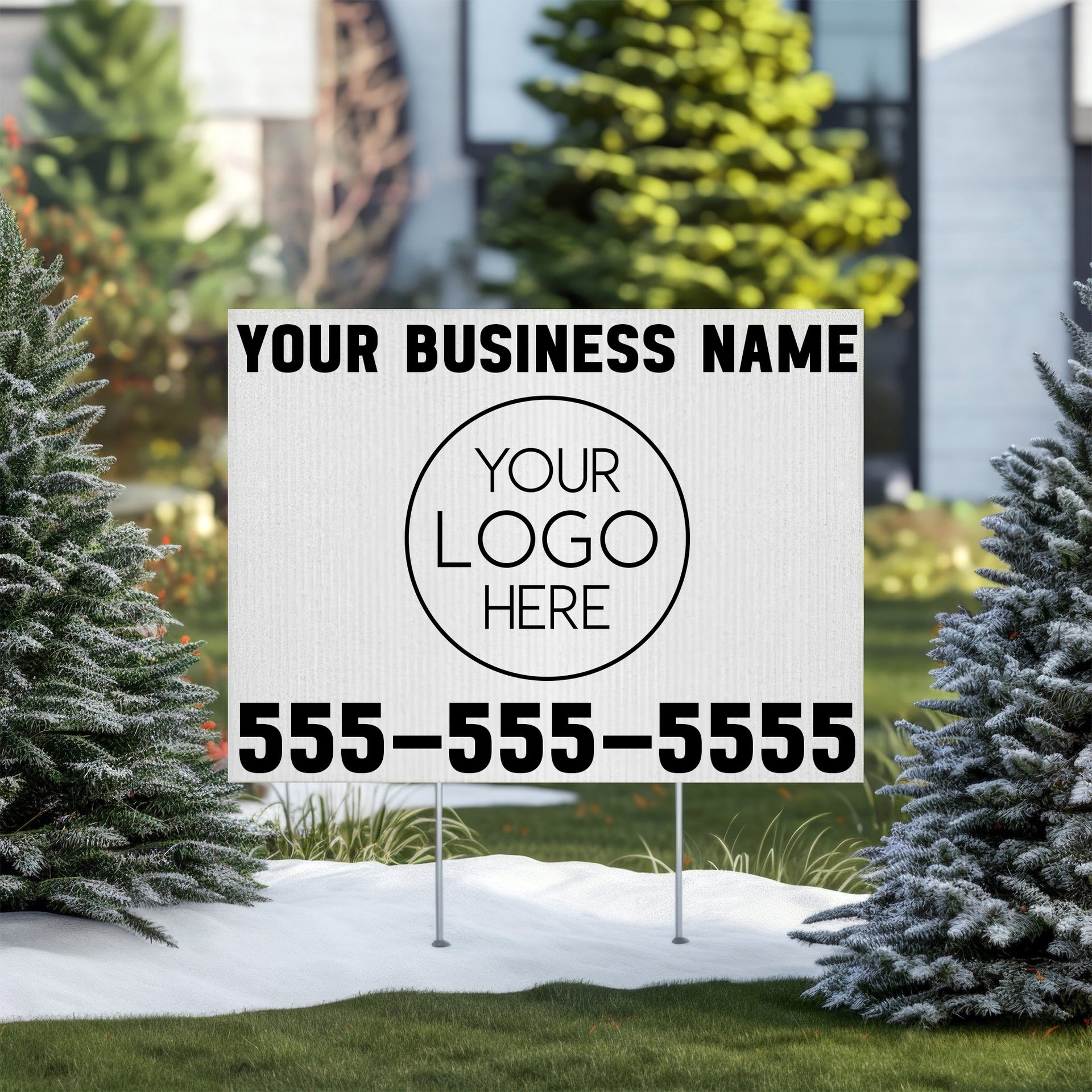 Double-sided 18x24 custom yard sign with metal stake, featuring full-color UV printing on corrugated plastic for outdoor use