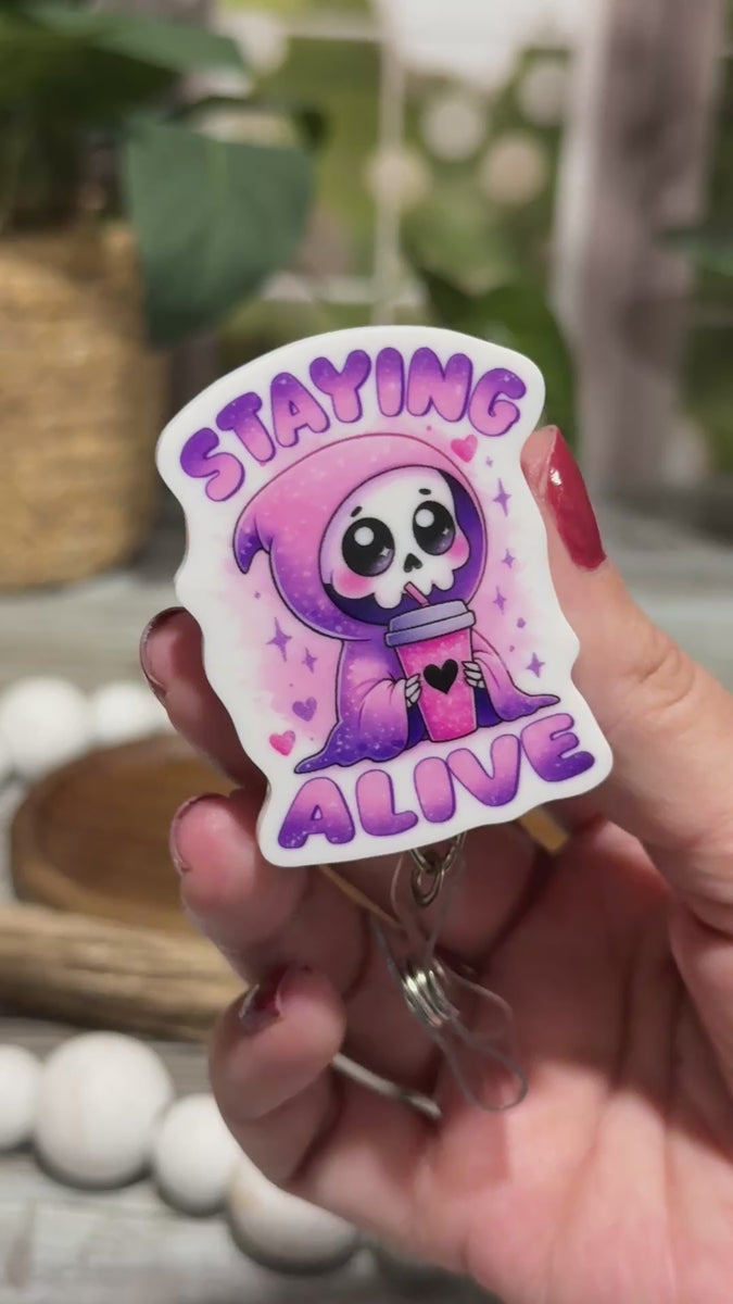 Staying Alive Skeleton Retractable Badge Reel