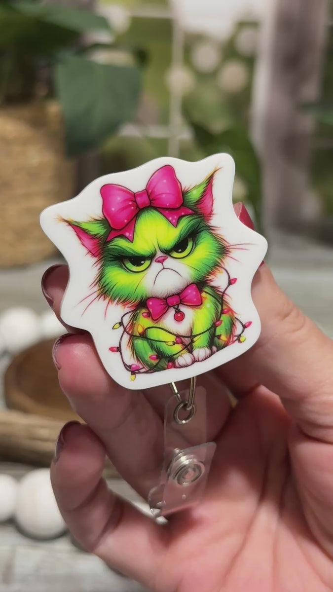 Grumpy Christmas Cat Retractable Badge Reel