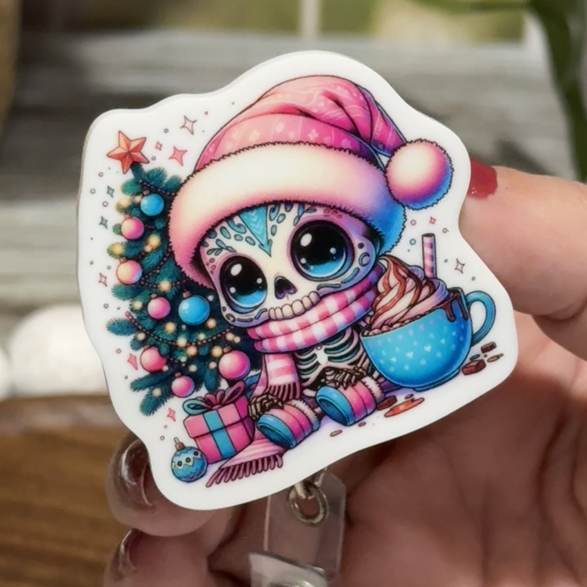 Christmas Winter Skeleton Retractable Badge Reel